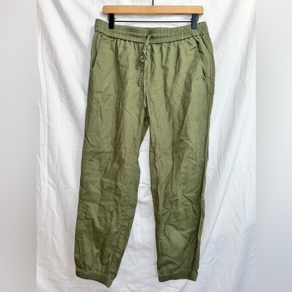 J. Crew Factory Pants - J. Crew Factory C2620 Green Linen Cotton Blend High Waisted Lightweight Pants SM
